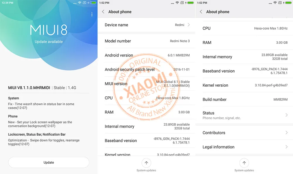 redmi note 3  3+32 miui8.1