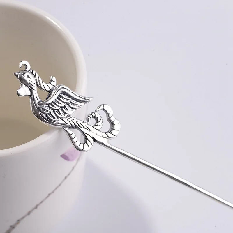 

S925 silver retro matte craftswoman female Thai silver peacock hairpin