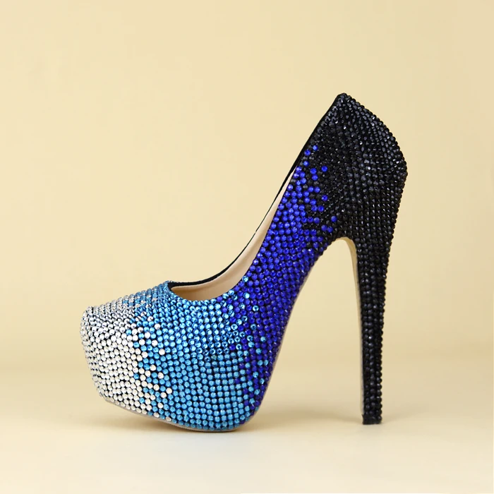 

Rhinestone High Heeled Wedding Shoes Woman Black And White Crystal Platform Pumps Diamond Evening Dress Adult Dress Shoes Sandal