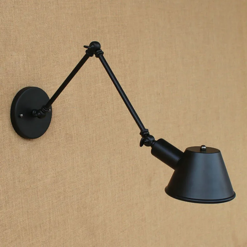 Промышленные Ретро Настенные светильники с длинными ручками, винтажный бра, настенный светильник с железом для спальни, кабинета, домашнего декора, черный, переменный ток 110 В 220 В