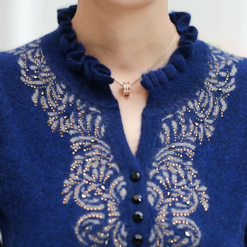 Кашемировый свитер Женская мода с длинными рукавами вязаное платье на осень-зиму для мам среднего возраста пуловер свитер большие размеры