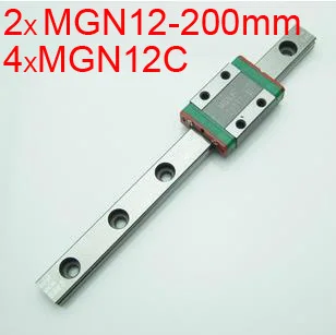 

New MGN12 12mm linear rail MR12 MGN12-200mm miniature linear slide = 2pcs 12mm L-200mm rail+4pcs MGN12C carriage