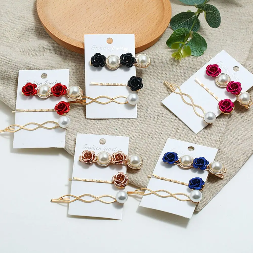 

3Pcs/set Koeran Flower Pearl Metal Hair Clip Hairband Comb Bobby Pin Barrette Hairpin Headdress Accessories Hair Styling Tools