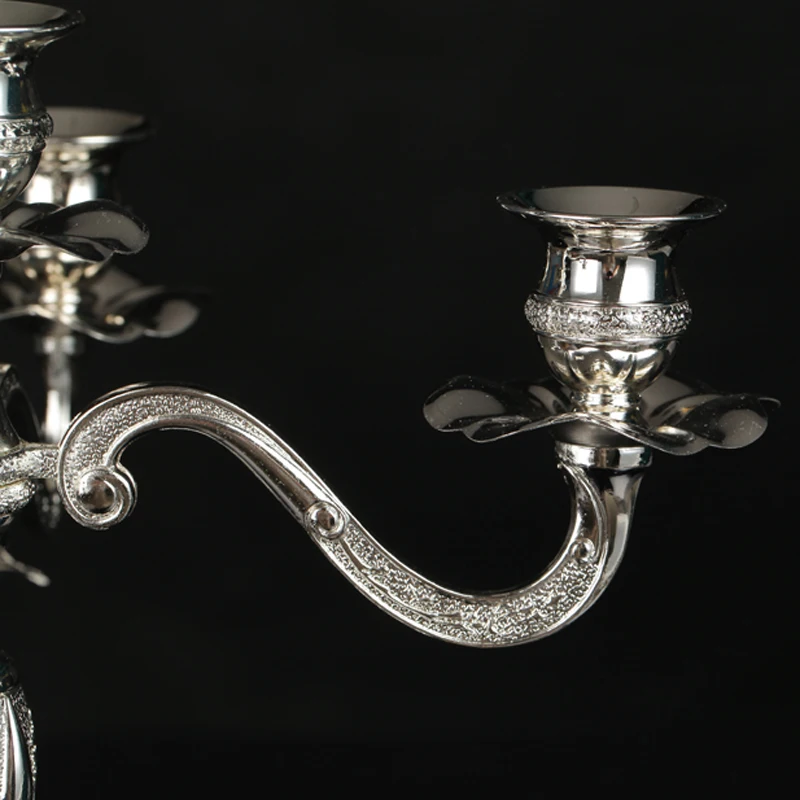 Elegant European Accents Shiny Silver Plating Metal Pillar Candelabra Wedding Centerpiece Chic Decor Candle Holder Elegant European Accents Shiny Silver Plating Metal Pillar Candelabra Wedding Centerpiece Chic Decor Candle Holder