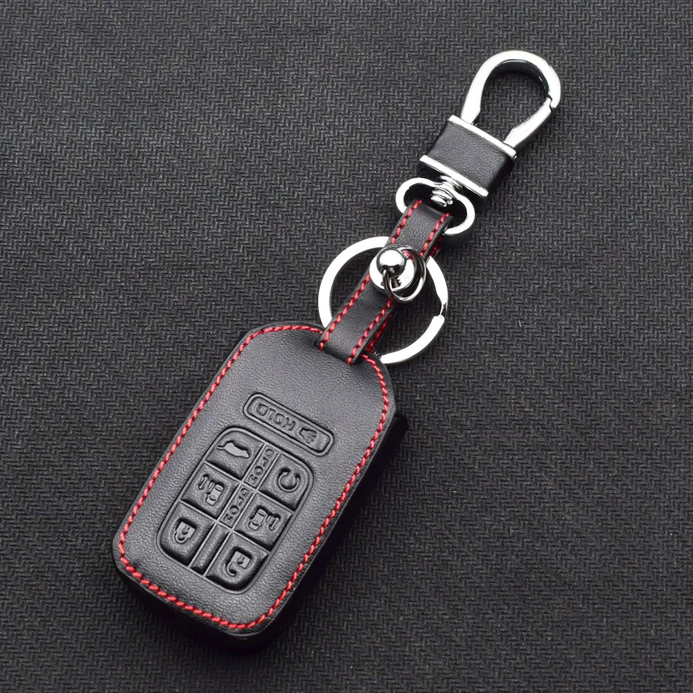 7 Buttons Leather Car Key Case For Honda Odyssey Smart Keyless Remote Fob Cover Keychain Holder Bag Auto Accessories