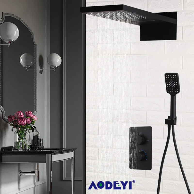 AODEYI настенный черный латунный термостатический смеситель для душа в ванной