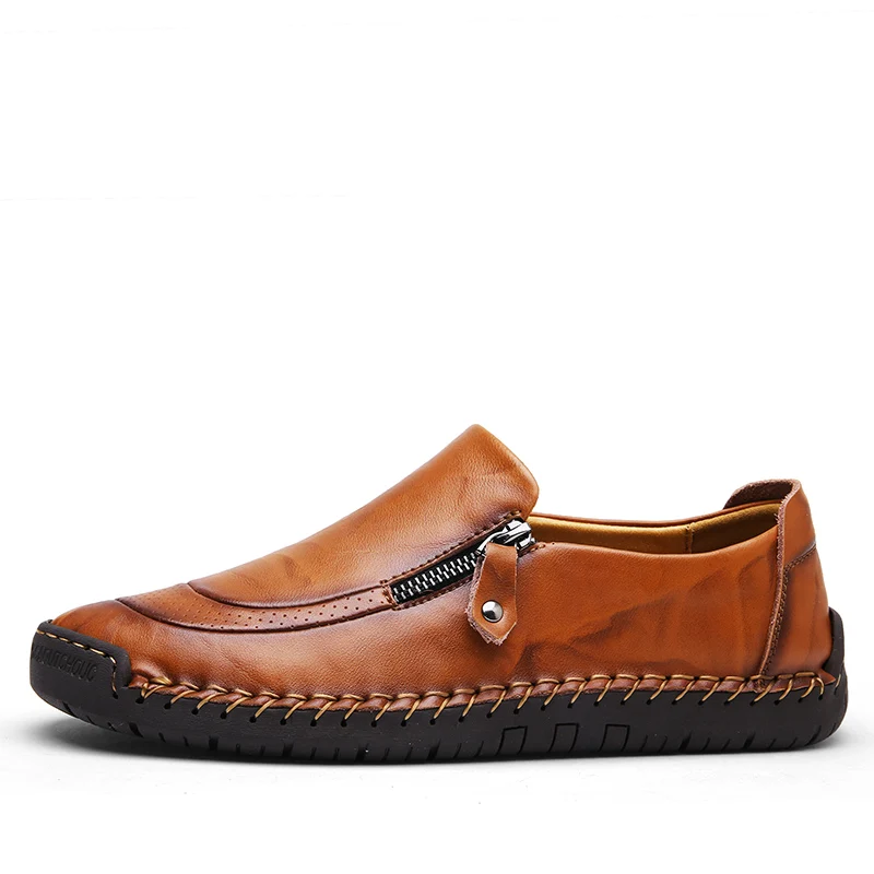 Мужские лоферы размера плюс 48, мужская повседневная обувь из спилка, удобная качественная Мужская дышащая обувь на плоской подошве, Новое поступление - Цвет: Light Brown