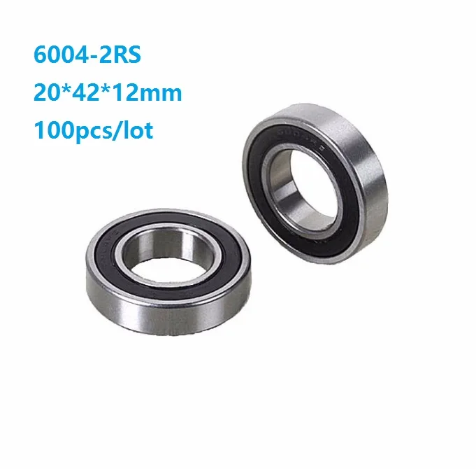 

100pcs/lot 6004RS 6004-2RS 6004 2RS 20*42*12mm Double Rubber seal Deep Groove Ball bearing Shaft 20x42x12mm