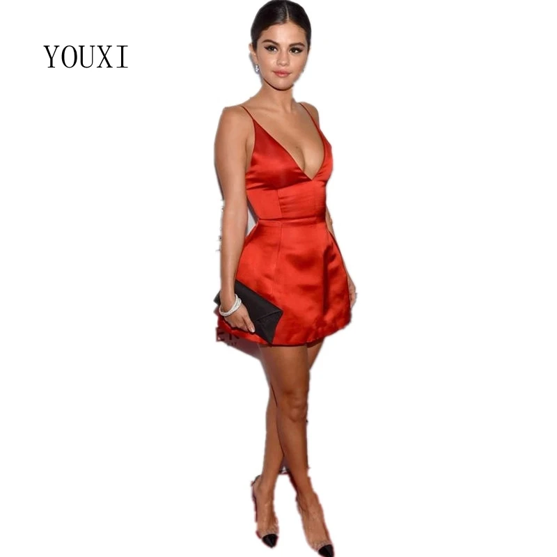 black satin v neck dress