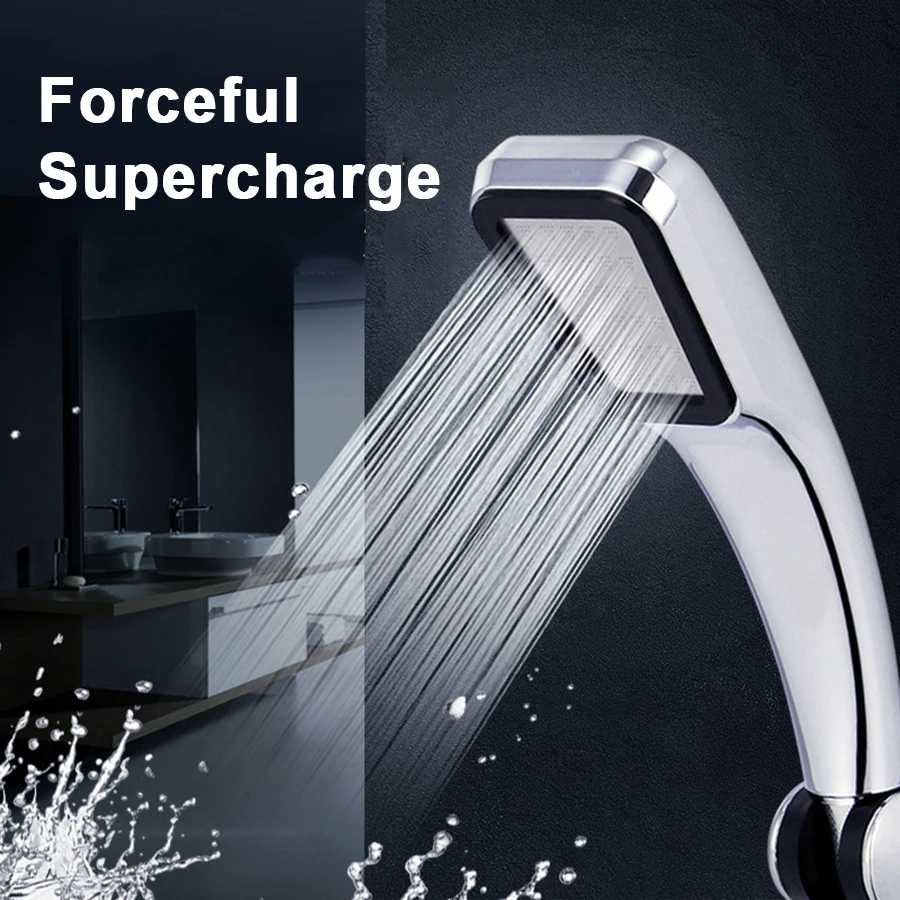 

Modern Square Small Hole Pressurized Saving Water Shower Head ABS Chrome Hand Held Bathroom Shower Wall Mounted with Accessories