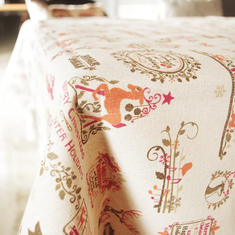  Cartoon Christmas Tablecloth Pattern Printing Line with Lace Edge Table Colth Home Table Cover for 