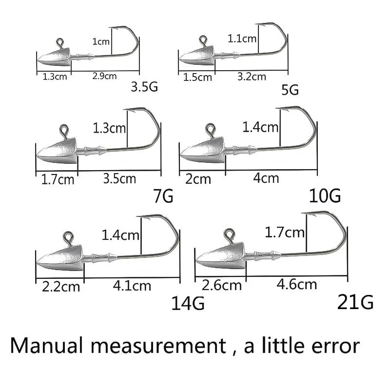 OUTKIT 5 шт./лот, крючки для свинцовых головок, 3,5 г, 5 г, 7 г, 10 г, 14 г, 21 г, крючки для джига, приманки, острые разноцветные мягкие рыболовные снасти, крючки