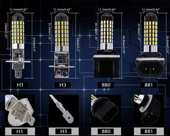 

2PCS Fog Light H1 H3 H27W2 881 H27W1 880 Led 3014 78 SMD 78 Led DC 12V 6500K Car Vehicle 6000K White