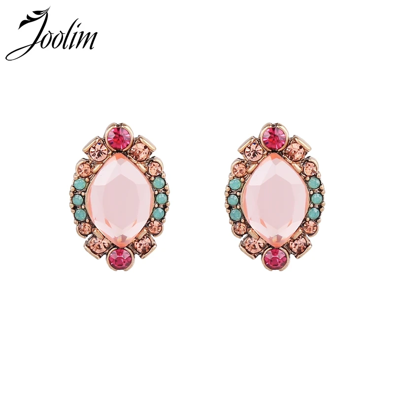 

JOOLIM Green Pink Crystal Flower Stud Earring Fashion Jewelry Wholsale