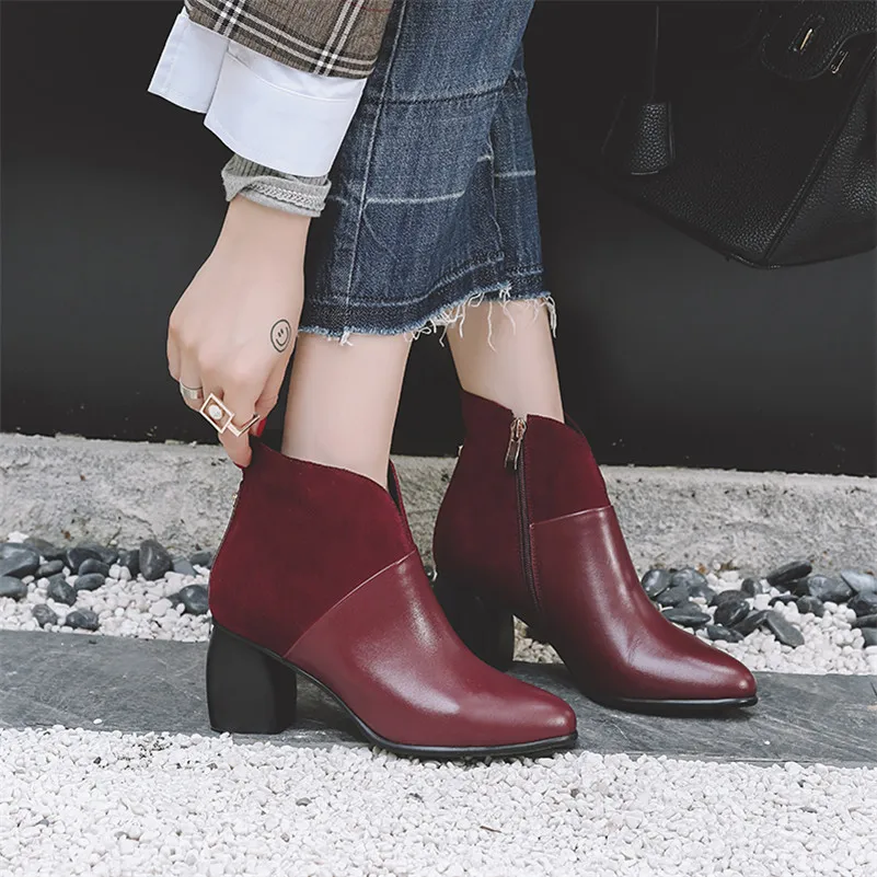 

Fashion Brand Women Genuine Leather Ankle Boots Zipper Warm Autumn Winter Ladies Shoes Woman High Motorcycle Boots