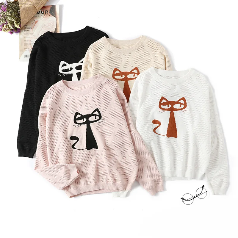 Cute Cartoon Cats Sweater Women 2018 Winter Autumn Pullover Female