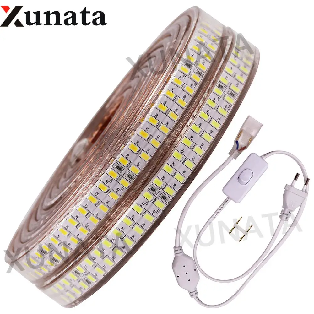 

5730 LED Strip AC220V Neon Rope Light 180/240Leds/m Flexible Waterproof Ribbon Tape With Switch EU Plug Home Outdoor Decoration