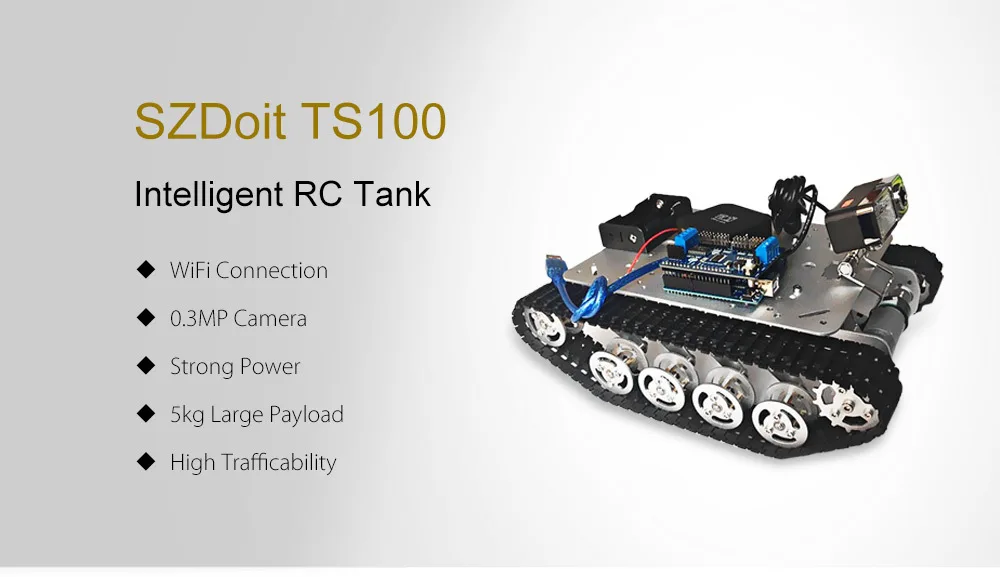 SZDoit TS100 Интеллектуальный Алюминиевый Сплав RC Танк с App управлением/0.3MP камера/5 кг