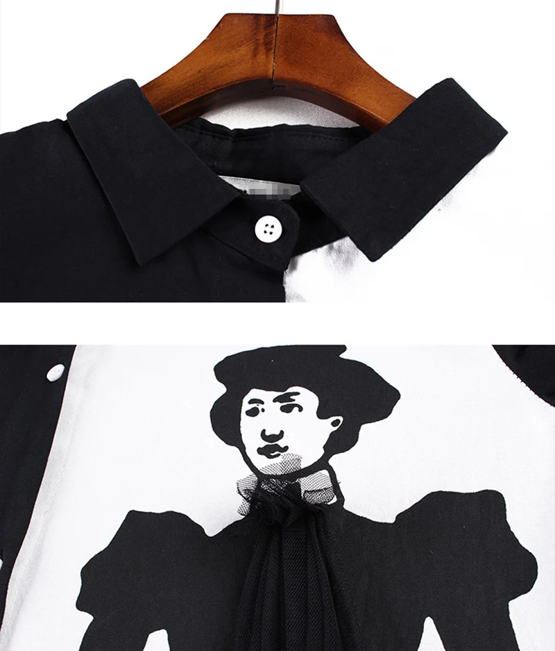 CHICEVER Print Long Feminine Blouse Lapel Batwing Sleeve Loose Women's Shirt Mesh Patchwork Vintage Clothes Top 2018 Spring New