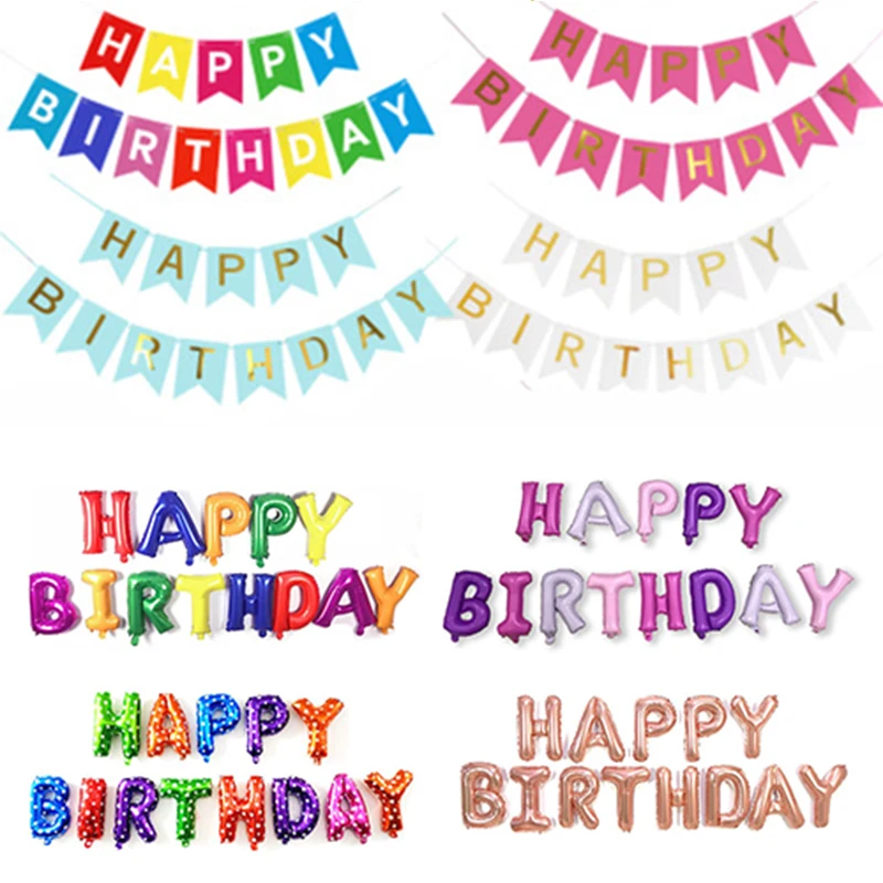 

Happy Birthday Aluminum Foil English Alphabet Balloons toys Romantic Paper Bunting Garland Banners Decorations Cartoon Cap Toy