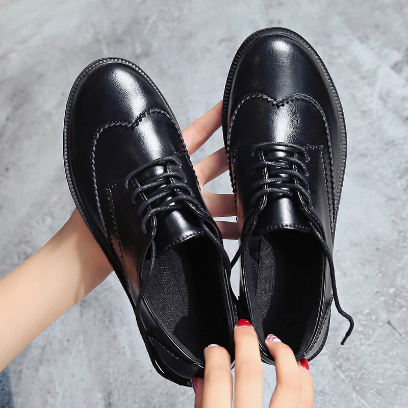 

Moxxy 2018 Autumn New Arrival Flat Heel Shoes Round Toe British Loafers Women Casual Leather Female Flats Loafers Platform Heel