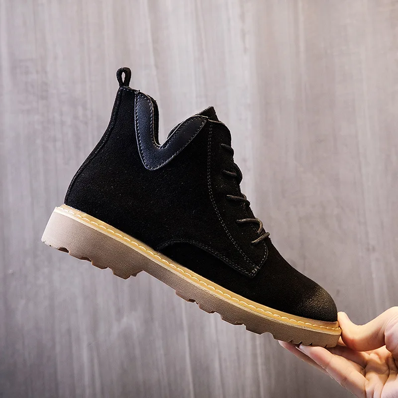 

Fashion Leisure Retro Motorcycle Boots Women Round Toe Med Hoof Heels Lace up Martin Boots Platform Solid Punk Ladies Shoes
