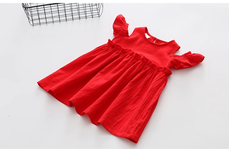 2018 Summer 2-10 Years Children Cotton Solid Red Color Wrap Off Shoulder Little Sexy Girl Strapless Wedding Dress For Girl Kids (3)