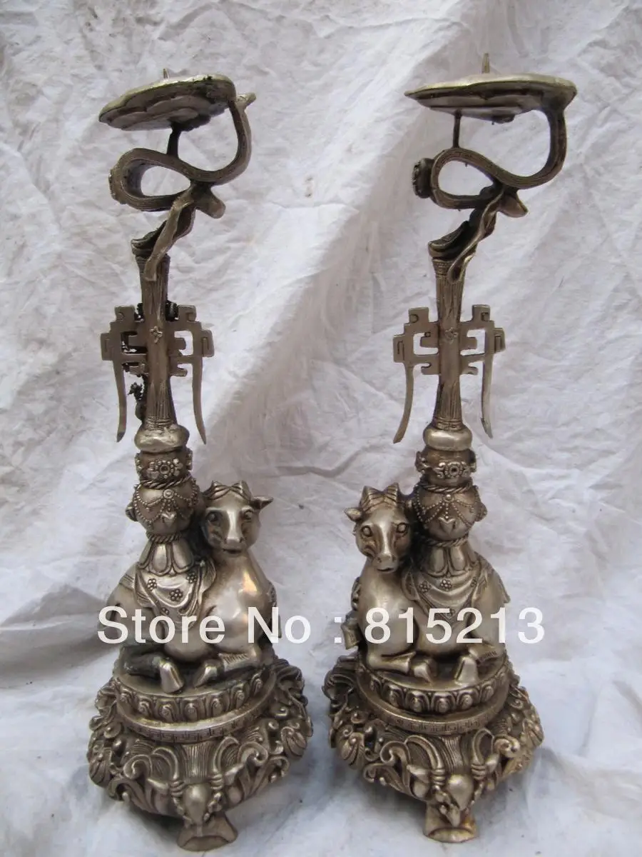

wang 000291 pair 13'' pure bronze silver plating retro carved sheep candle candlestick