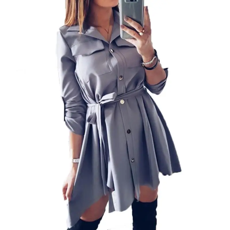 

NEW Fashion Women Shirt Dress Single-Breasted Casual Turndown Collar Office Dress Lady Vestidos WS4390E