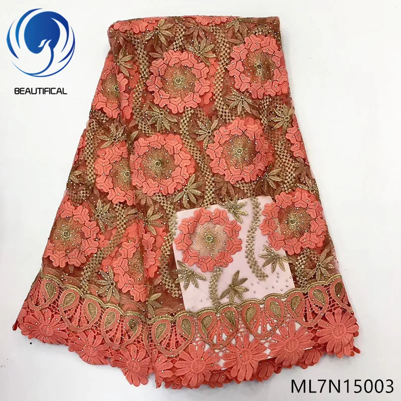 

Beautifical african lace fabrics embroidery flowres tulle lace fabric New arrival french lace guipure lace stones 5yards ML7N150