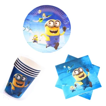 

60pcs/lot Happy Baby Shower Girls Favors Napkins Birthday Party Cups Plates Decoration Towels Minions Theme Tableware Set