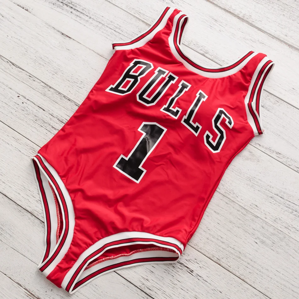 

Bonitakinis Brand Swimsuit Women Bodysuits NO. 1 BULLS Printed Sport Basketball Swimwear Beach Wear High Waist Bathing Suit