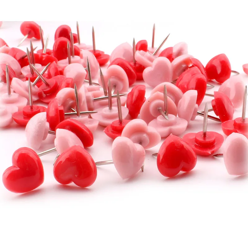 

50pcs Pink Red Heart Shape Thumb Tack Plastic Cork Board Safety Colored Push Pins Office School Binding Accessories Map Pins