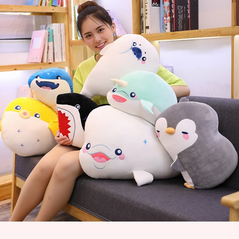 

40/60cm Narwhal Shark Whale Dolphin Penguin Blowfish Seals Plush Toy Soft Stuffed Ocean Animal Doll for Children kids Girls Gift