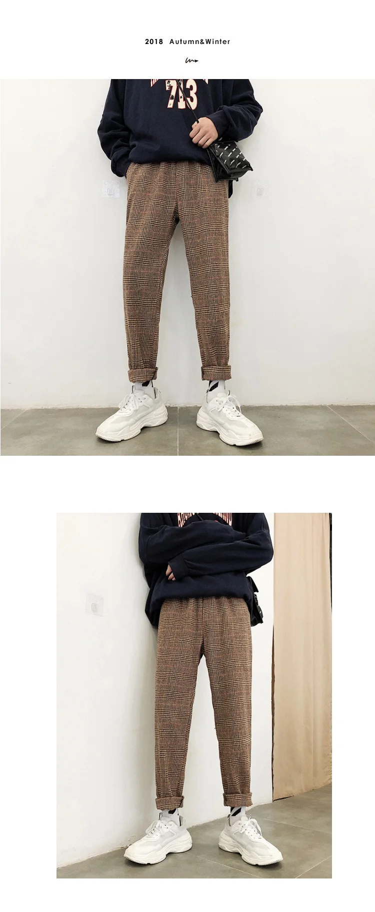 Мужские клетчатые эластичные шаровары с принтом на талии, хлопковые Свободные повседневные штаны в стиле хип-хоп, модные Молодежные теплые брюки M-2XL