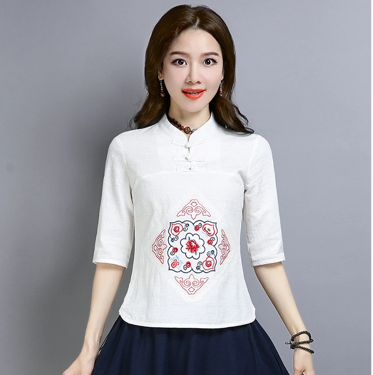 

Blusas Feminino 2019 Chinese Style Summer Fashion Blouses Women Vintage Embroidery Half Sleeve Shirt Tops Plus Size 4XL