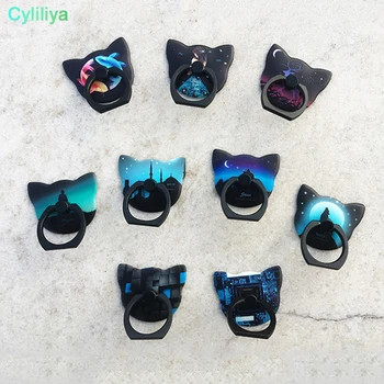 

50pcs New creative models luminous mobile phone support lazy cat head ring buckle car support OPP bag packaging