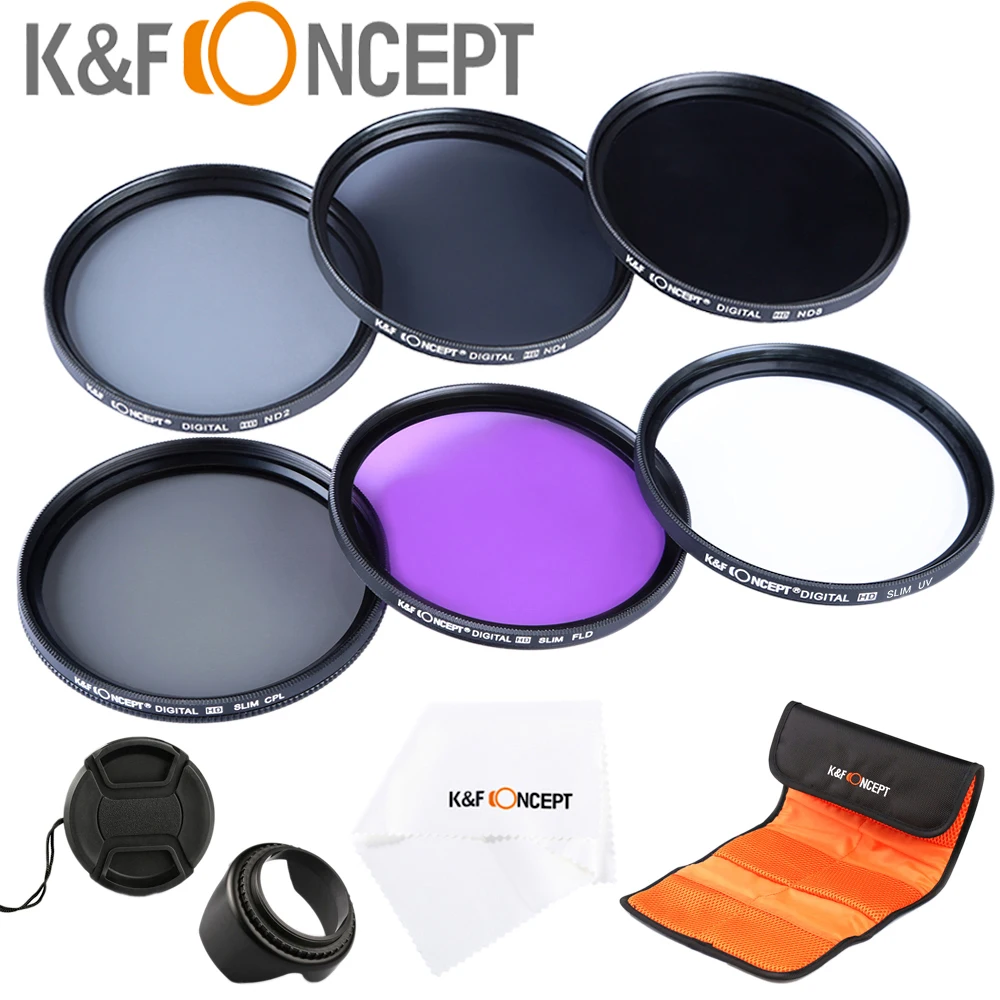 

UV CPL FLD ND2 ND4 ND8 Lens Camera Filter Kit(52 58 62 67 72 77mm)+Lens Hood+Lens Cap+Cloth For Canon for Nikon for Sony etc.