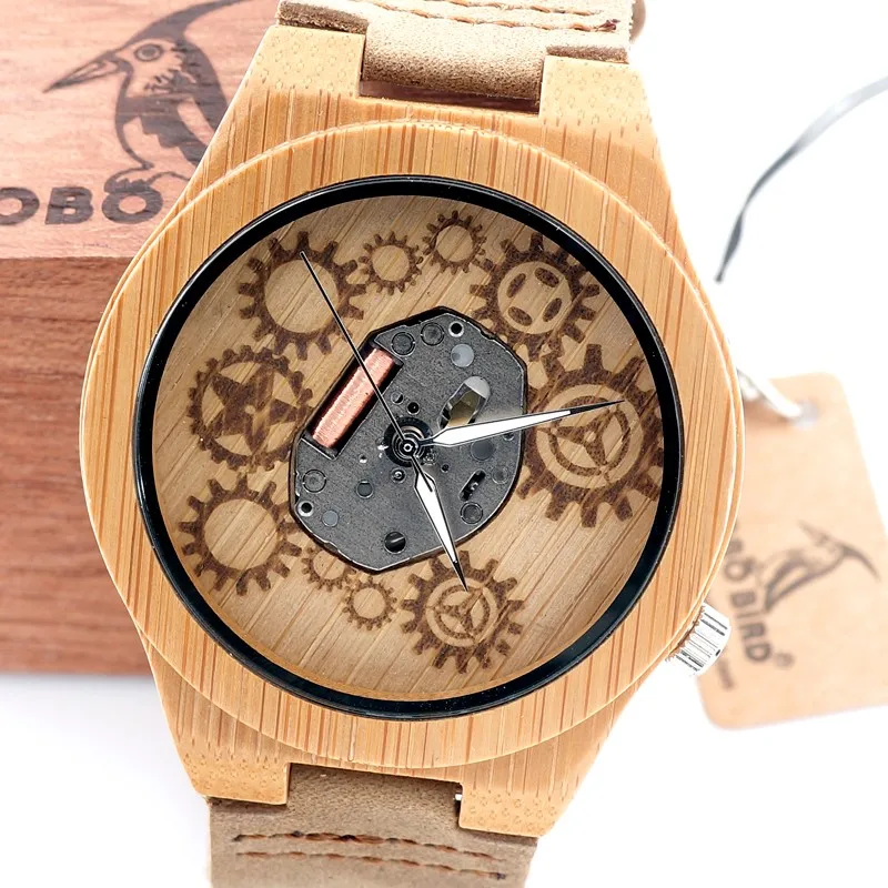BOBO BIRD Mens Bamboo Wooden sport Quartz Watches Causal Dress with Luminou Hands as Gift relogio masculino