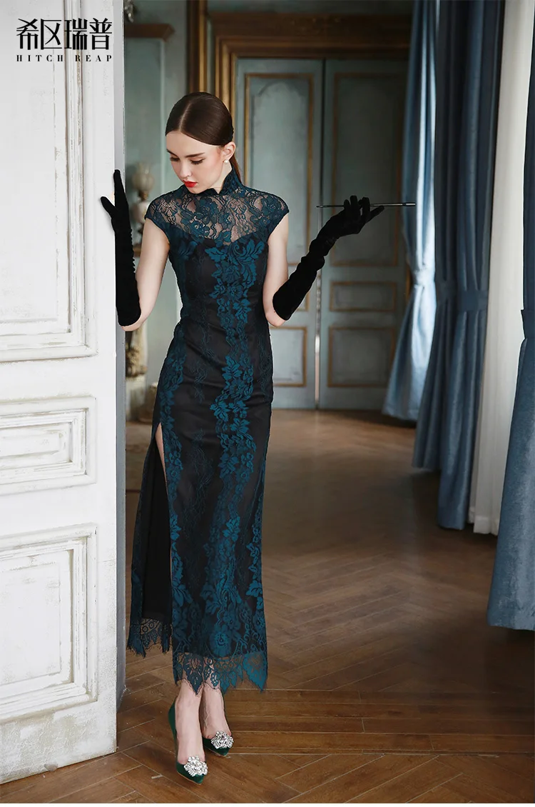 High end designer brand imported lace perspective improved dress dress