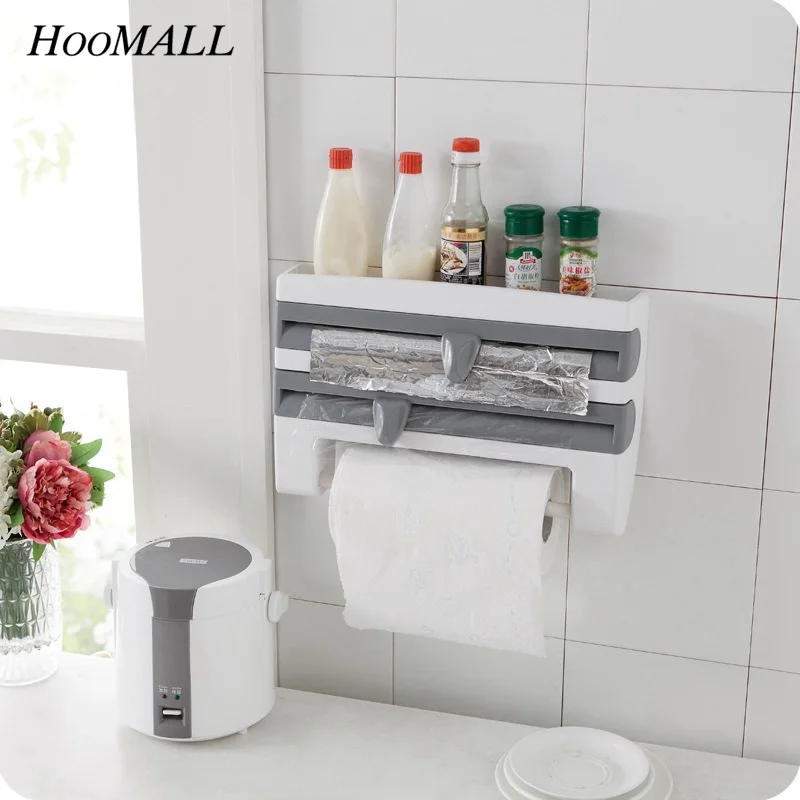 Hoomall Wall Mounted Kitchen Cling Film Storage Rack Multifunction
