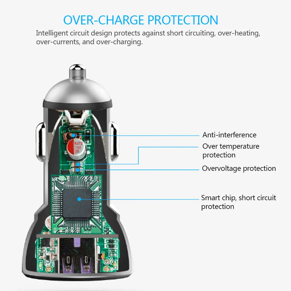 4.8A Переходник USB для зарядки в машине мобильного телефона автомобильное зарядное