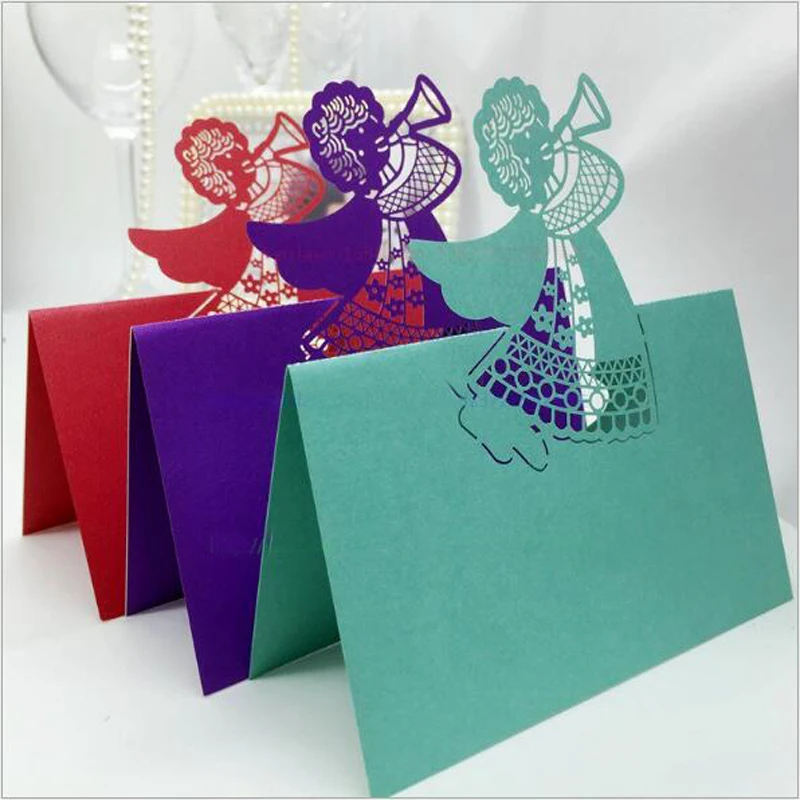 10 Colors 50pcs Angel Laser Cut Table Name Place Cards Favor Table Name Message Setting Card Wedding Birthday Party Supplies (2)