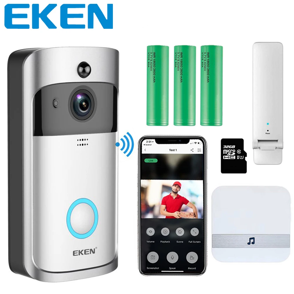 Eken V5 Smart Телефонный звонок визуальный Запись видео звонок Ночное видение Беспроводной Wi-Fi безопасности дома монитор домофон Белл