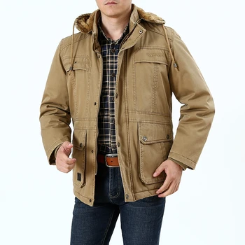 

2018 AFS JEEP men winter jacket hooded Winter parkas military mid-long coat male pockets fleece warm coat plus size 6XL 7XL 8XL