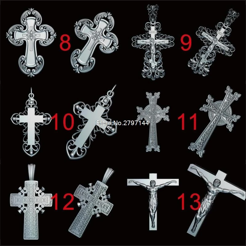 12pcs for choose Jesus Cross 3D STL model for carved figure cnc machine crucifix model Router Engraver ArtCam 