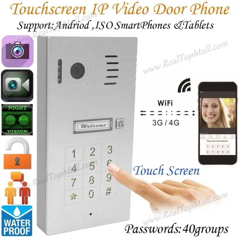 Touch Screen Keypad IP Video Intercom WiFi Wireless Video Door Phone System remote control via smartphones andriod iso Tablets
