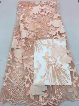 

African lace fabric with French sequins lace high quality royal blue lace fabric, 2018 French 3D sequined wedding dress.YZ012003