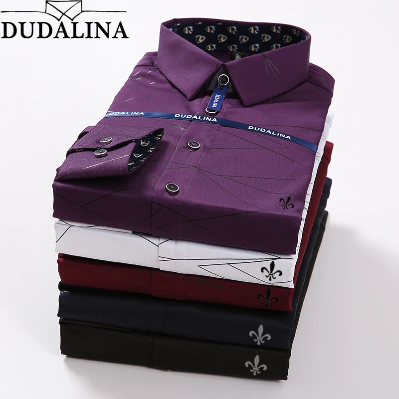 Kopen Dudalina Stripe shirt Mannen shirt Mannen met lange mouwen Blouse Slim Fit Man Man sociale boek Sergio K Jacquard