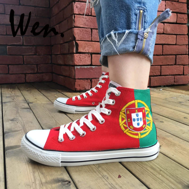 Wen Hand Painted Portugal Flag Canvas Shoes Women Sneakers Men  Skateboarding Shoes High Top Sport Gym Trainer Plimsolls - Skateboarding  Shoes - AliExpress